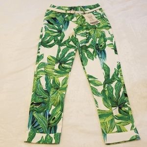 Green leave print pants